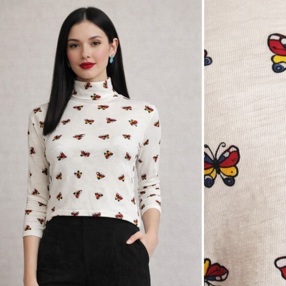NOS vintage 80s butterfly turtleneck. S - Picture 2 of 7